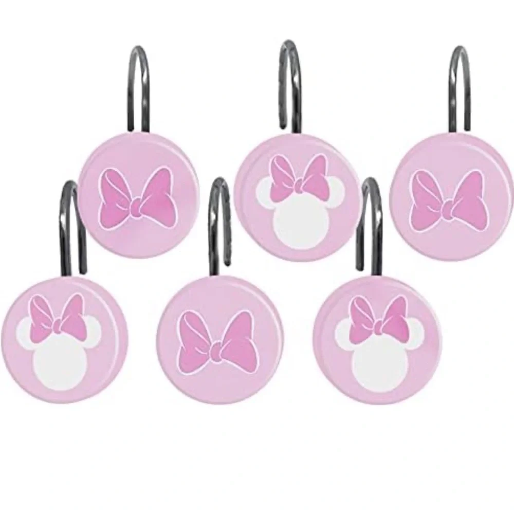 Disney Minnie Mouse 14 Piece Bathroom Set-Shower Curtain, 12 Hooks, & Bath Mat